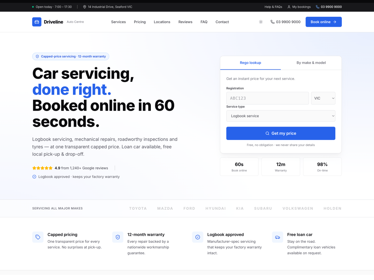 Driveline Auto Centre template preview