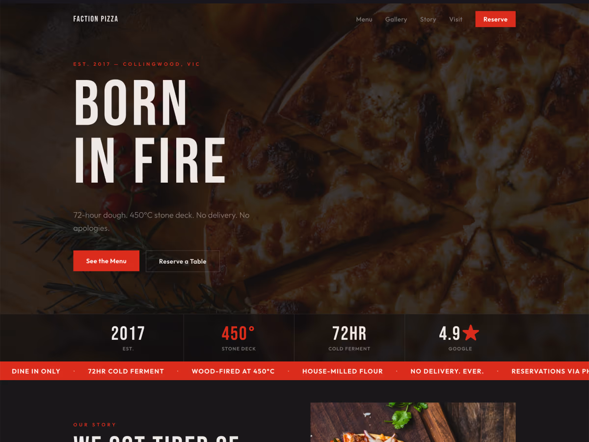 Faction Pizza website template by wemakesmall