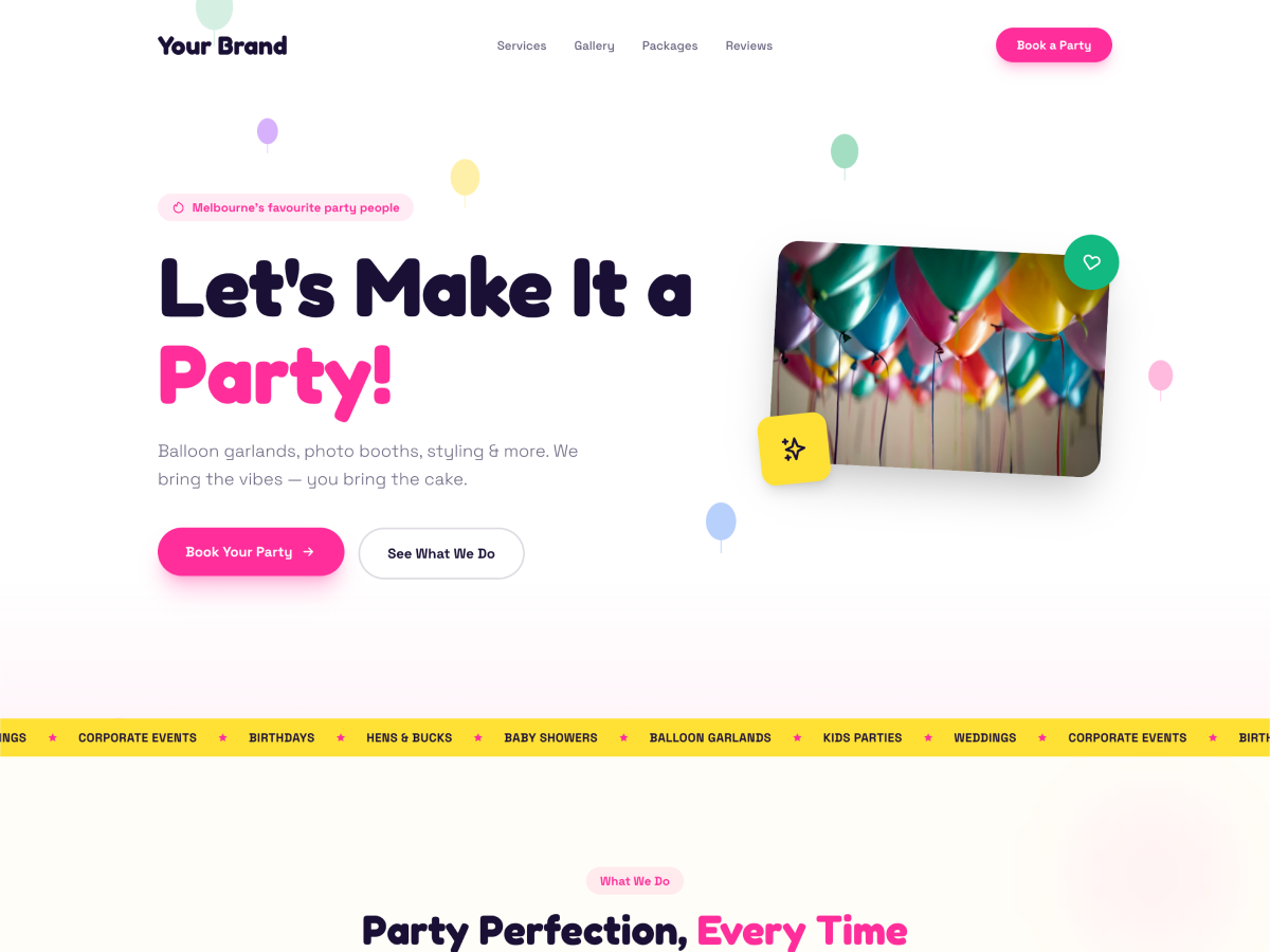Good Times party hire template preview